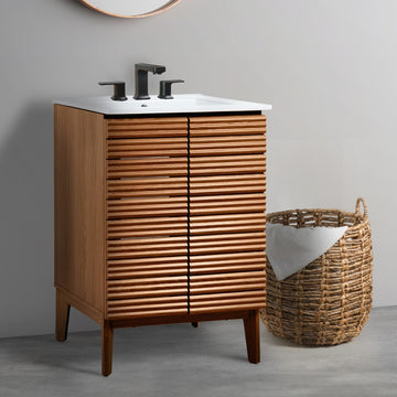 Calandre Thin Linear Slat Modern Farmhouse 2-Shelf Bath Vanity Cabinet Only (Sink Basin not Included) - JONATHAN Y